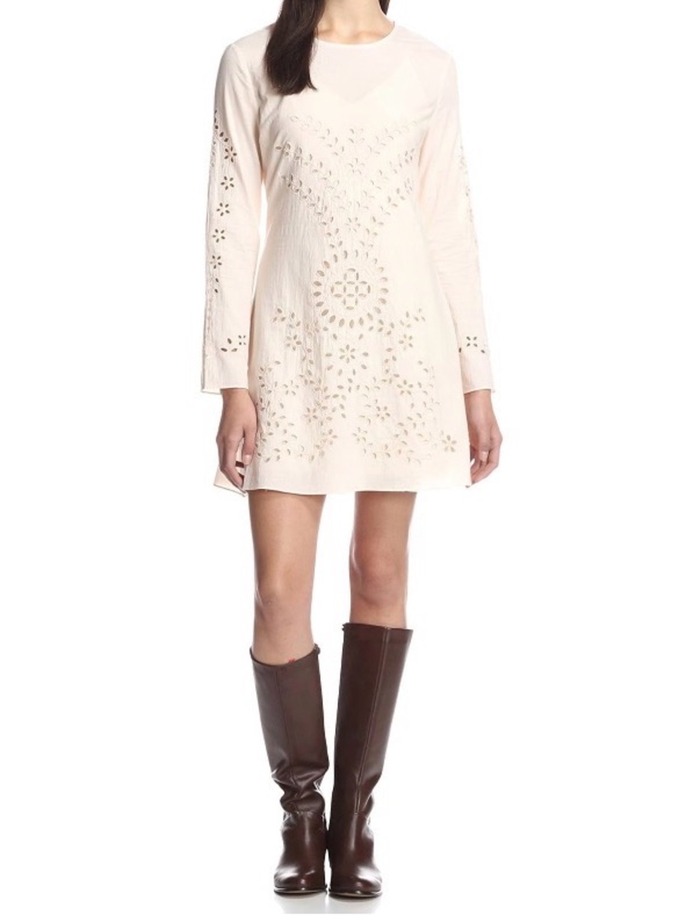 NWT Candela Blush Tim Leary A-line (w/ Slip) Dress, Cutout Embroider, Size Large